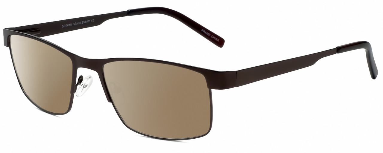 Profile View of Gotham Style 11 Designer Polarized Sunglasses with Custom Cut Amber Brown Lenses in Brown Mens Rectangular Full Rim Metal 59 mm