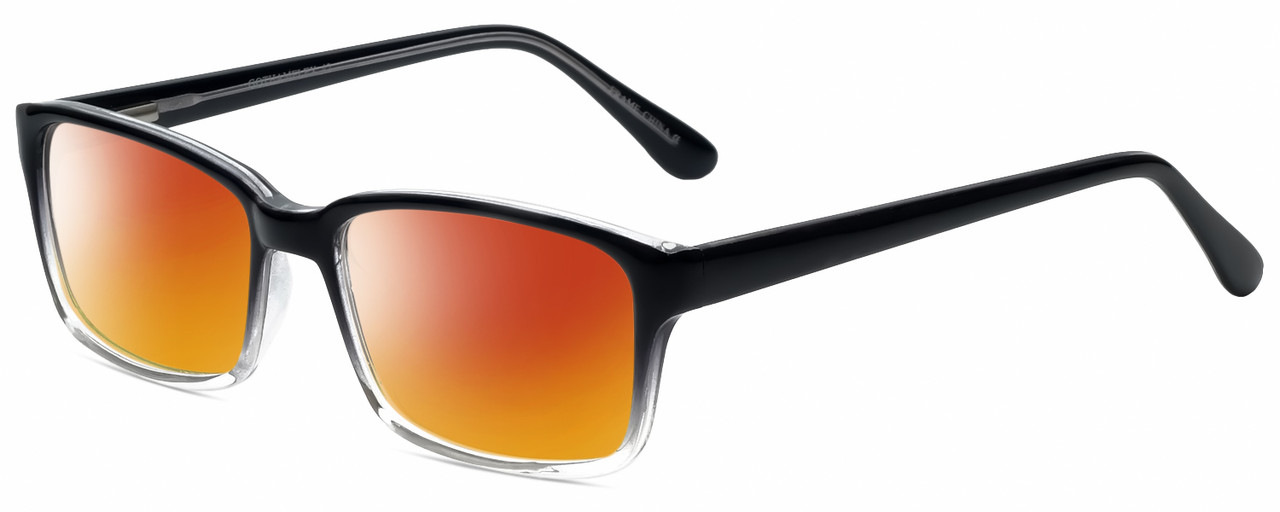 Profile View of Gotham Premium Flex 42 Designer Polarized Sunglasses with Custom Cut Red Mirror Lenses in Black Crystal Fade Mens Square Full Rim Acetate 56 mm