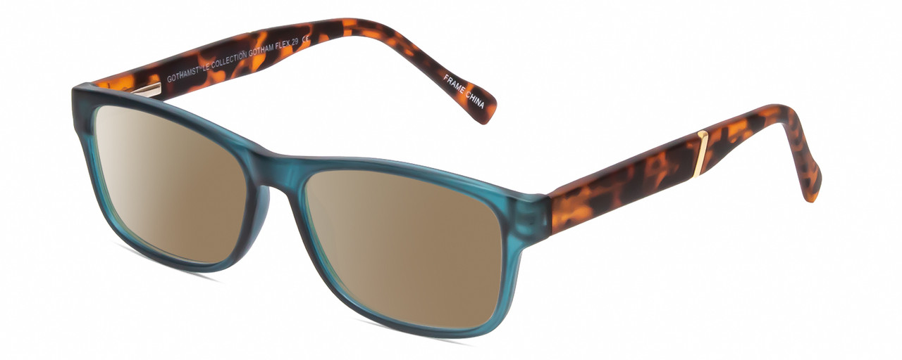 Profile View of Gotham Premium Flex 29 Designer Polarized Sunglasses with Custom Cut Amber Brown Lenses in Matte Blue Unisex Square Full Rim Acetate 53 mm