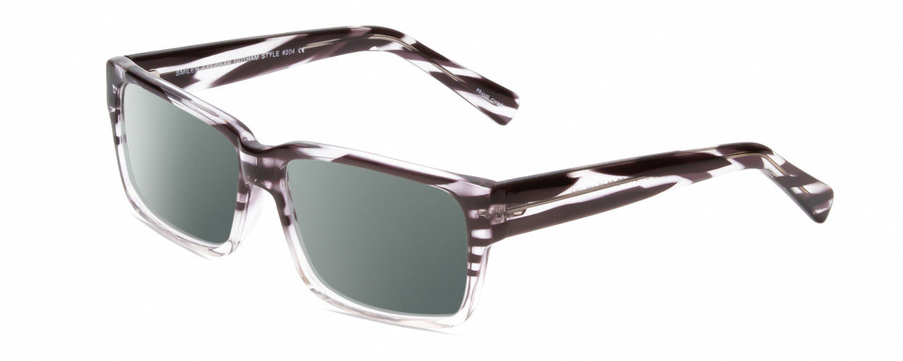 Profile View of Gotham Style 204 Designer Polarized Sunglasses with Custom Cut Smoke Grey Lenses in Black Crystal Stripes Unisex Rectangular Full Rim Acetate 56 mm