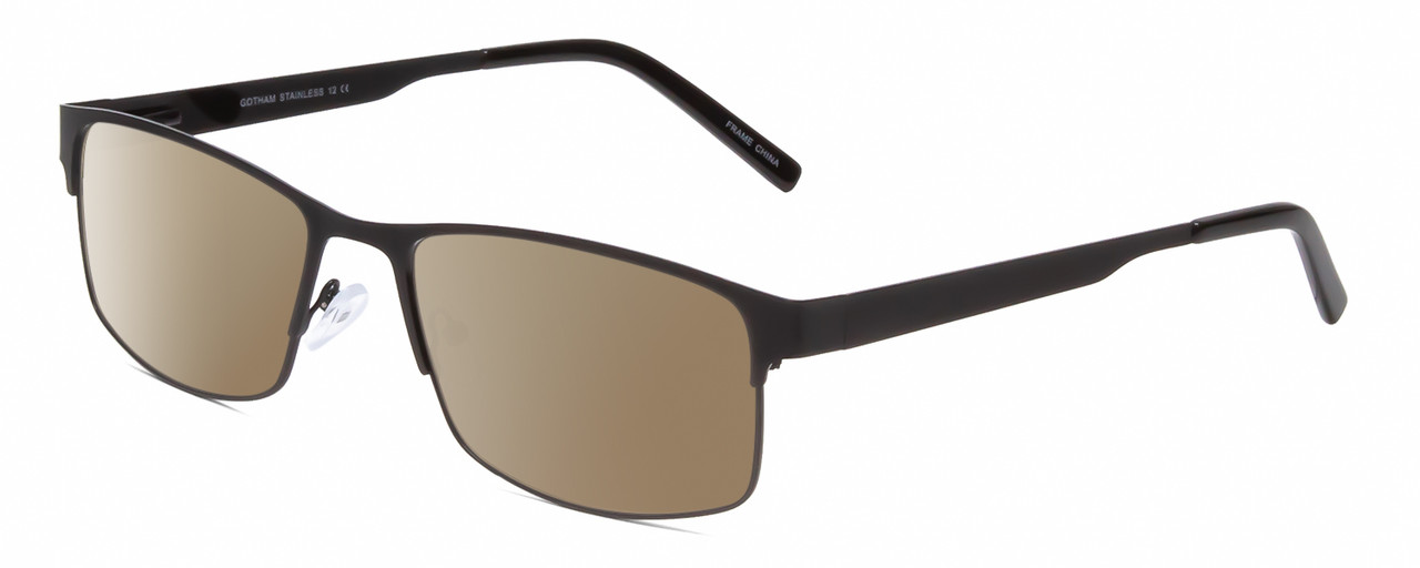 Profile View of Gotham Premium Stainless Steel 12 Designer Polarized Sunglasses with Custom Cut Amber Brown Lenses in Gunmetal Silver Unisex Rectangular Semi-Rimless Metal 58 mm