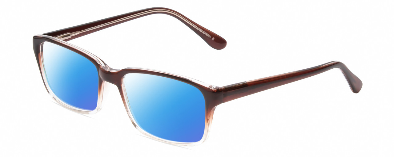 Profile View of Gotham Premium Flex 42 Designer Polarized Sunglasses with Custom Cut Blue Mirror Lenses in Brown Crystal Fade Mens Square Full Rim Acetate 56 mm