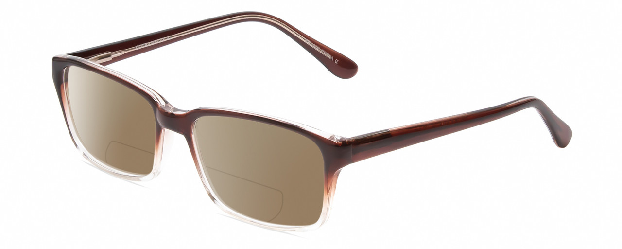Profile View of Gotham Premium Flex 42 Designer Polarized Reading Sunglasses with Custom Cut Powered Amber Brown Lenses in Brown Crystal Fade Mens Square Full Rim Acetate 56 mm