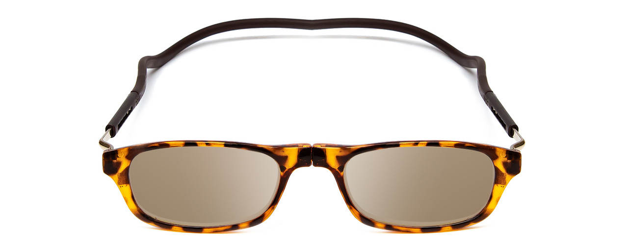 Front View of Snap Magnetic SP01-C2 Designer Polarized Sunglasses with Custom Cut Amber Brown Lenses in Dark Brown Tortoise Havana Red Unisex Oval Full Rim Plastic 52 mm