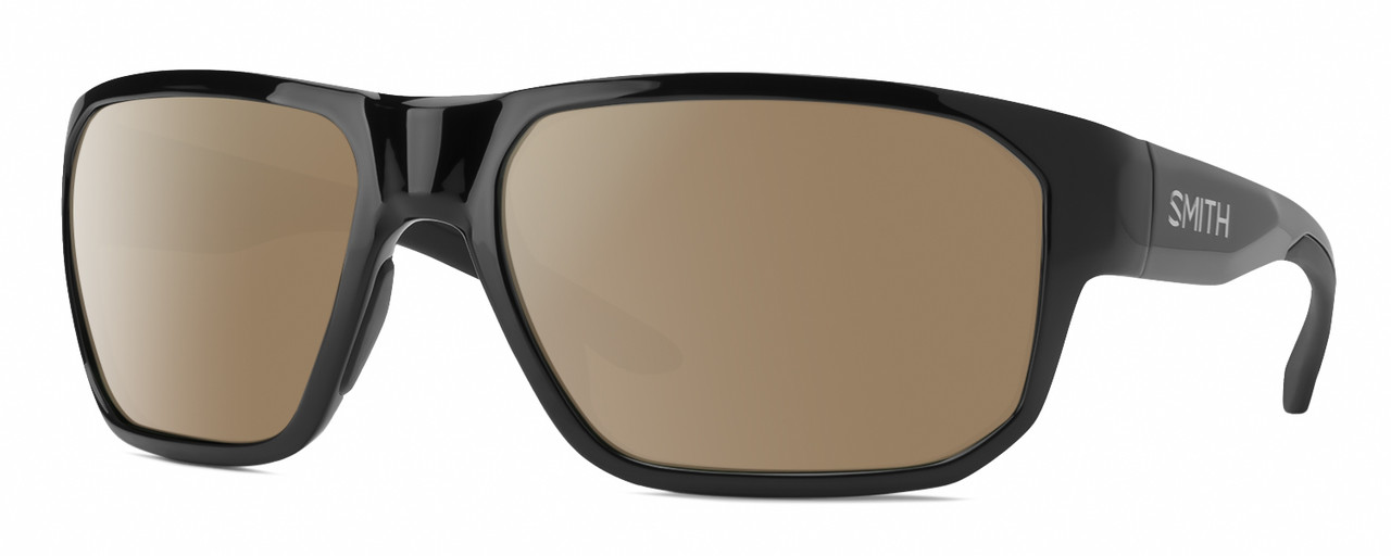 Profile View of Smith Optics Arvo Designer Polarized Sunglasses with Custom Cut Amber Brown Lenses in Gloss Black Mens Rectangle Full Rim Acetate 61 mm