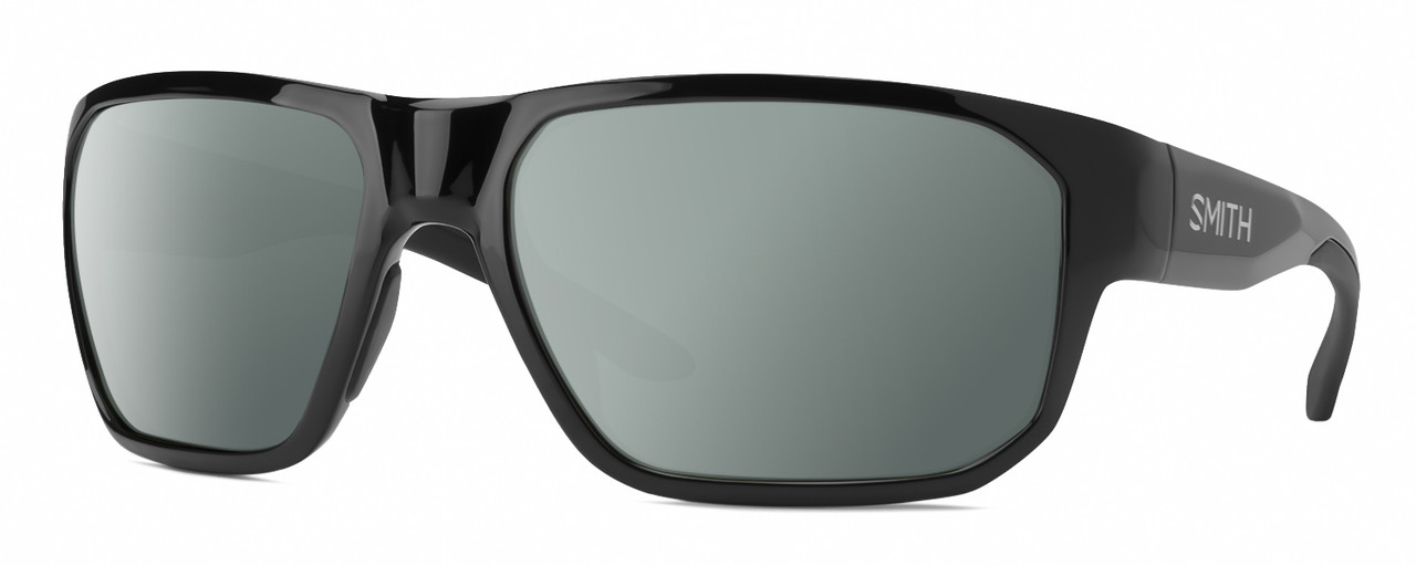 Profile View of Smith Optics Arvo Designer Polarized Sunglasses with Custom Cut Smoke Grey Lenses in Gloss Black Mens Rectangle Full Rim Acetate 61 mm