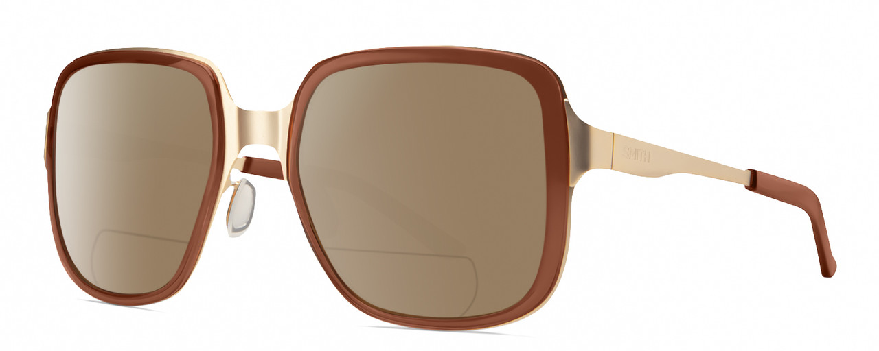 Profile View of Smith Optics Aveline Designer Polarized Reading Sunglasses with Custom Cut Powered Amber Brown Lenses in Amber Brown Unisex Square Full Rim Stainless Steel 55 mm