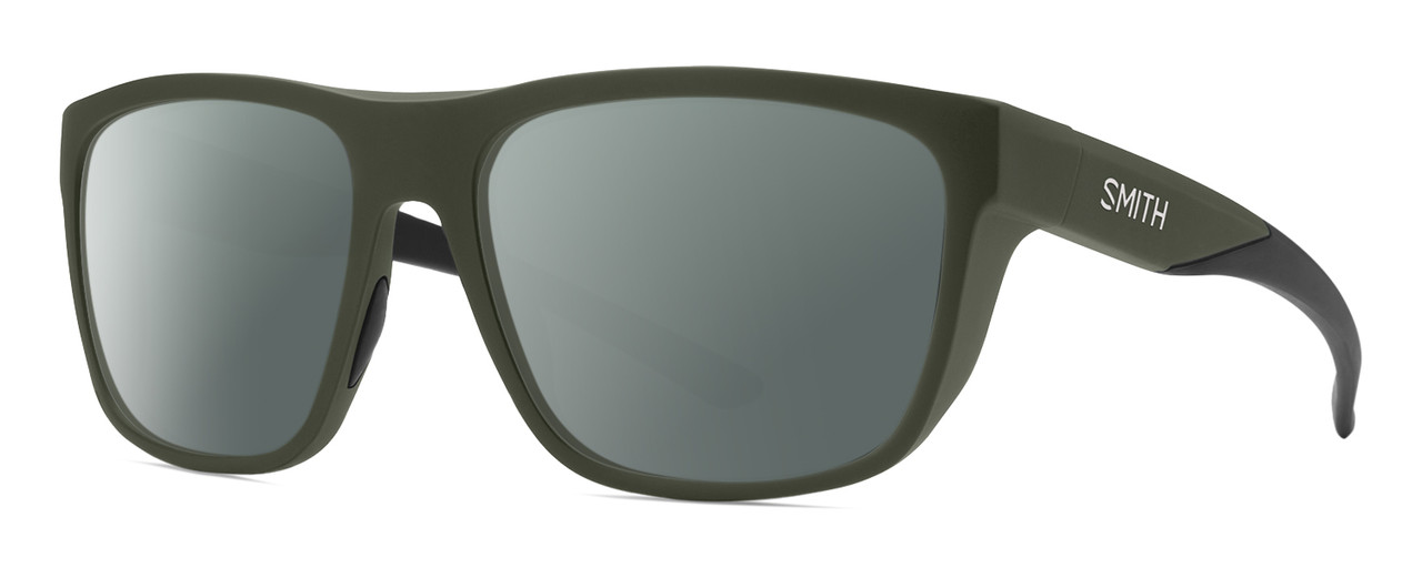 Profile View of Smith Optics Barra Designer Polarized Sunglasses with Custom Cut Smoke Grey Lenses in Matte Moss Green Unisex Classic Full Rim Acetate 59 mm