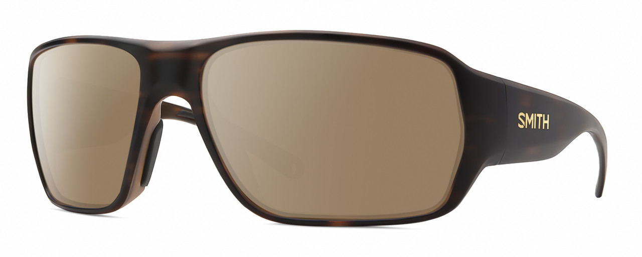 Profile View of Smith Optics Castaway Designer Polarized Sunglasses with Custom Cut Amber Brown Lenses in Matte Tortoise Havana Brown Gold Unisex Wrap Full Rim Acetate 63 mm