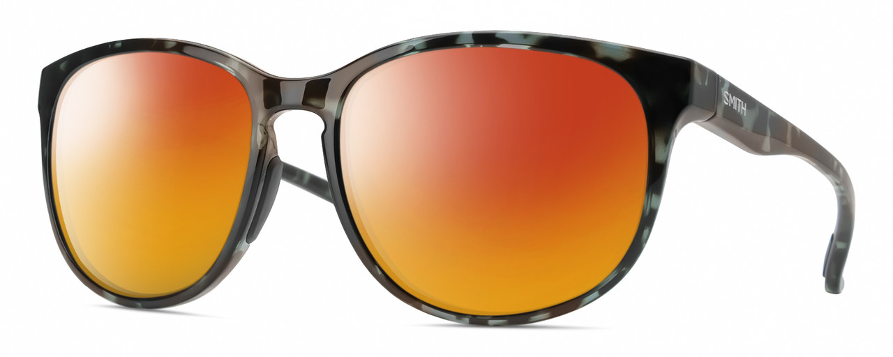 Profile View of Smith Optics Lake Shasta Designer Polarized Sunglasses with Custom Cut Red Mirror Lenses in Sky Tortoise Havana Blue Black Marble Unisex Cateye Full Rim Acetate 56 mm