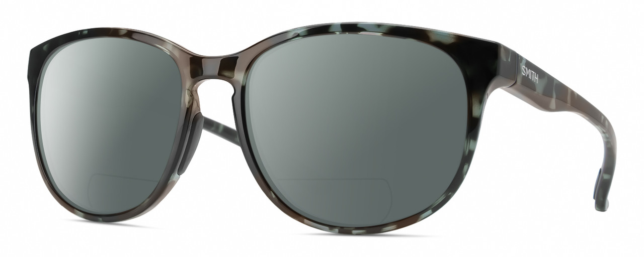 Profile View of Smith Optics Lake Shasta Designer Polarized Reading Sunglasses with Custom Cut Powered Smoke Grey Lenses in Sky Tortoise Havana Blue Black Marble Unisex Cateye Full Rim Acetate 56 mm