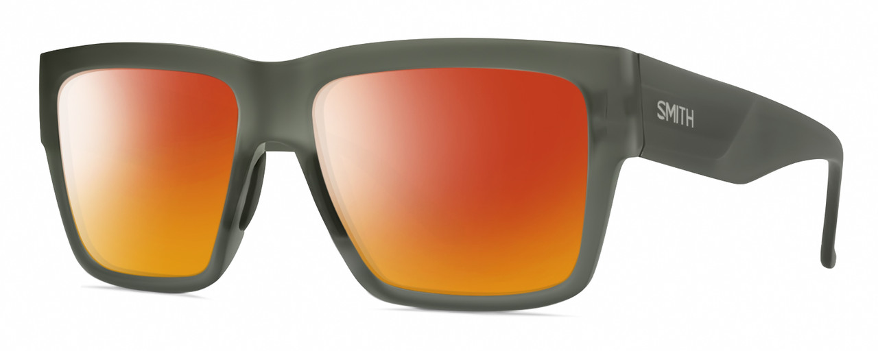 Profile View of Smith Optics Lineup Designer Polarized Sunglasses with Custom Cut Red Mirror Lenses in Matte Moss Crystal Green Unisex Square Full Rim Acetate 58 mm