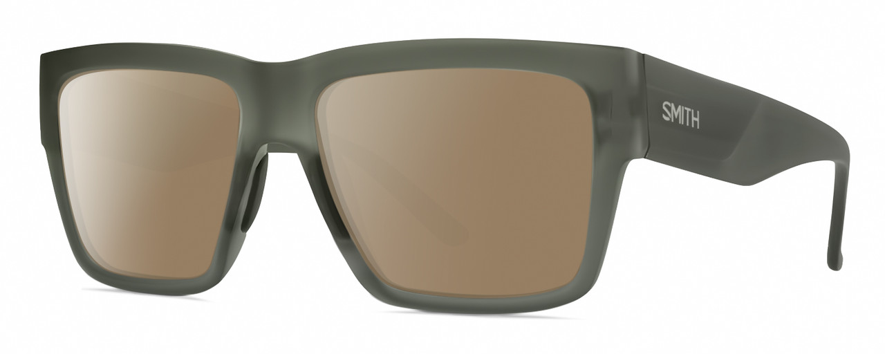 Profile View of Smith Optics Lineup Designer Polarized Sunglasses with Custom Cut Amber Brown Lenses in Matte Moss Crystal Green Unisex Square Full Rim Acetate 58 mm