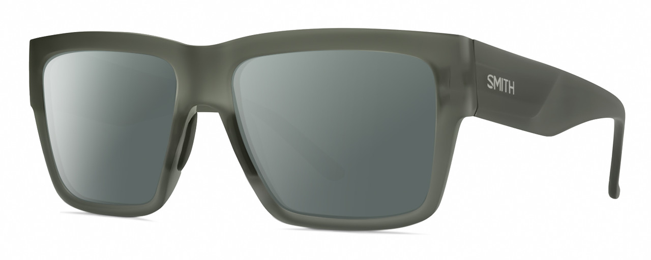 Profile View of Smith Optics Lineup Designer Polarized Sunglasses with Custom Cut Smoke Grey Lenses in Matte Moss Crystal Green Unisex Square Full Rim Acetate 58 mm
