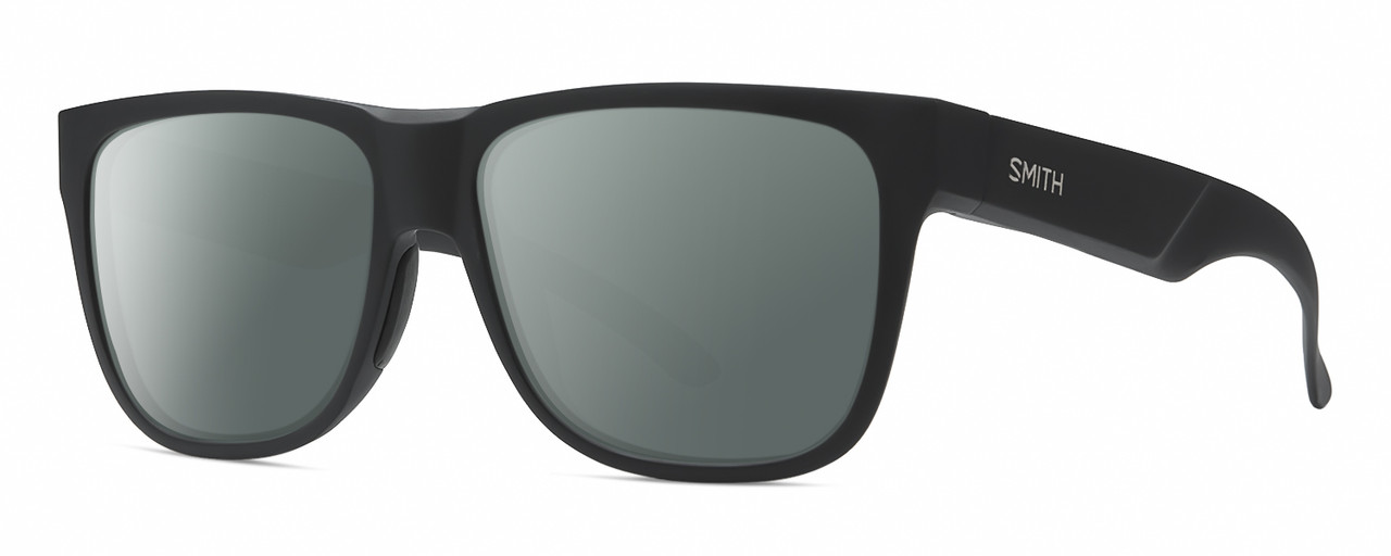 Profile View of Smith Optics Lowdown 2 Designer Polarized Sunglasses with Custom Cut Smoke Grey Lenses in Matte Black Unisex Classic Full Rim Acetate 55 mm