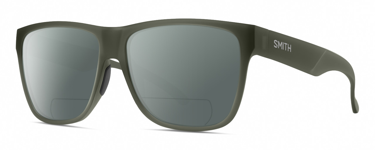 Profile View of Smith Optics Lowdown XL 2 Designer Polarized Reading Sunglasses with Custom Cut Powered Smoke Grey Lenses in Matte Moss Crystal Green Unisex Classic Full Rim Acetate 60 mm