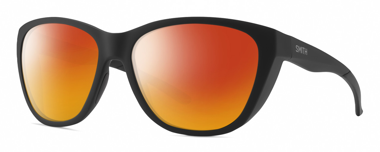 Profile View of Smith Optics Shoal Designer Polarized Sunglasses with Custom Cut Red Mirror Lenses in Matte Black Unisex Oval Full Rim Acetate 58 mm