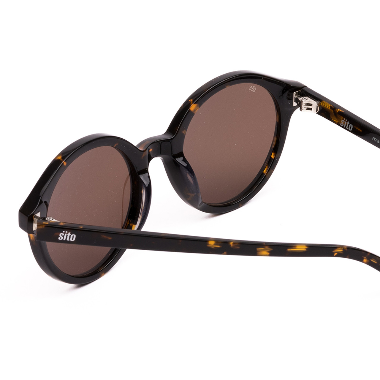 Close Up View of SITO SHADES DIXON Unisex Round Designer Sunglasses in Tortoise Havana/Brown 52mm