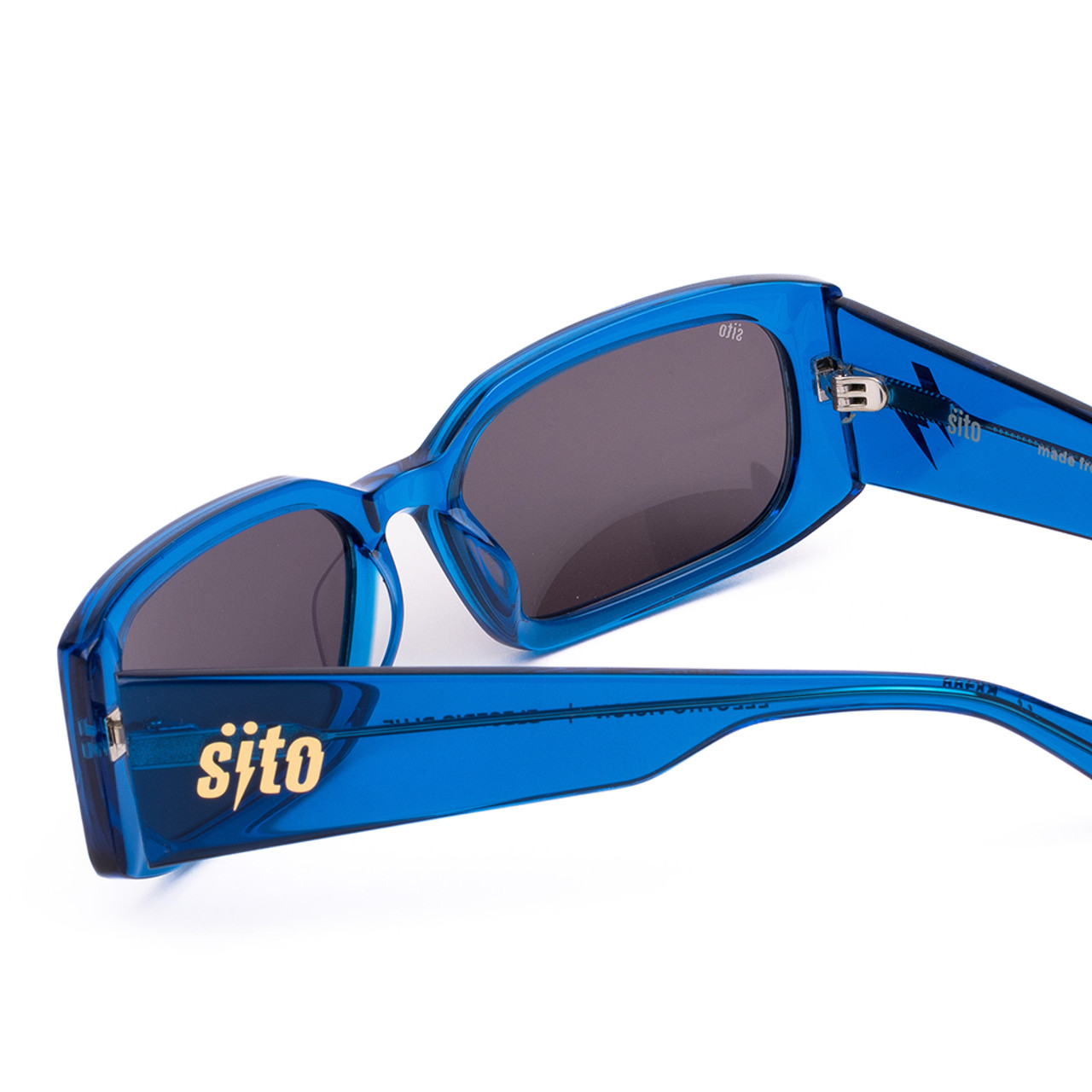 Close Up View of SITO SHADES ELECTRO VISION Unisex Square Sunglasses Blue Crystal/Iron Gray 56 mm