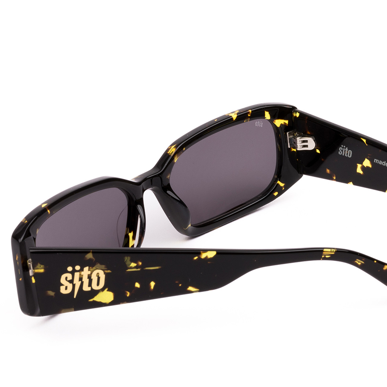 Close Up View of SITO SHADES ELECTRO VISION Unisex Sunglass Black Yellow Tortoise/Iron Gray 56 mm