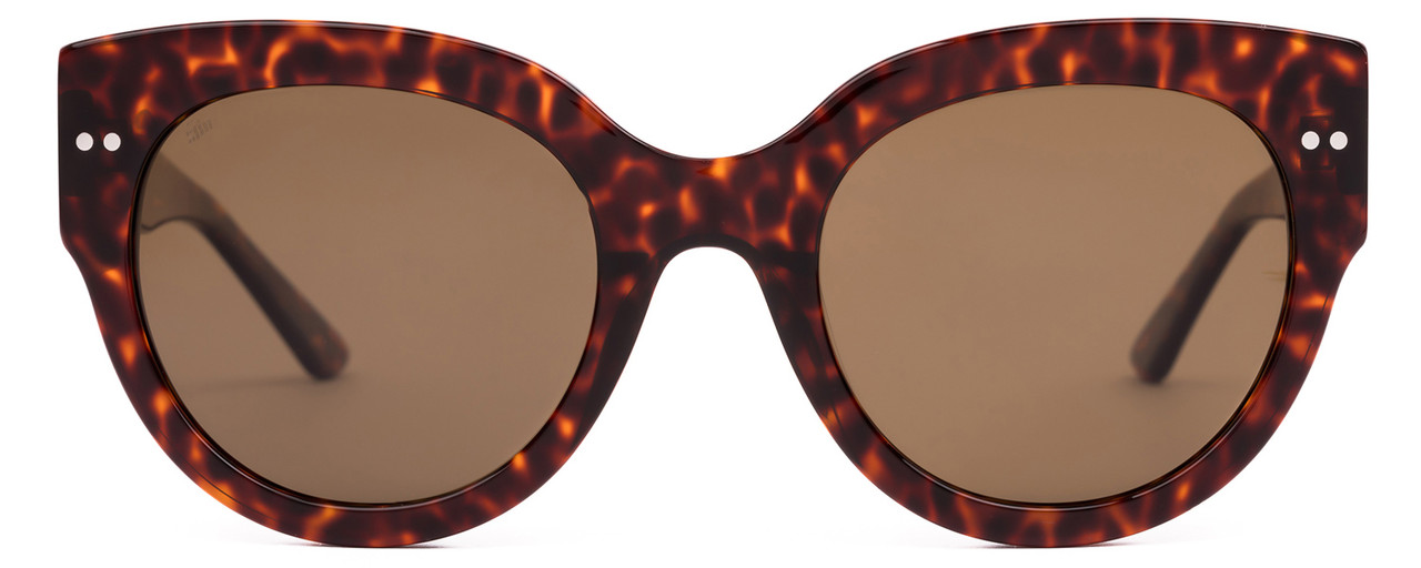 Front View of SITO SHADES GOOD LIFE Women's Round Designer Sunglasses Amber Cheetah/Brown 54mm