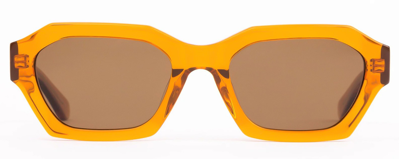 Front View of SITO SHADES KINETIC Unisex Designer Sunglass in Amber Orange Crystal/Brown 54 mm