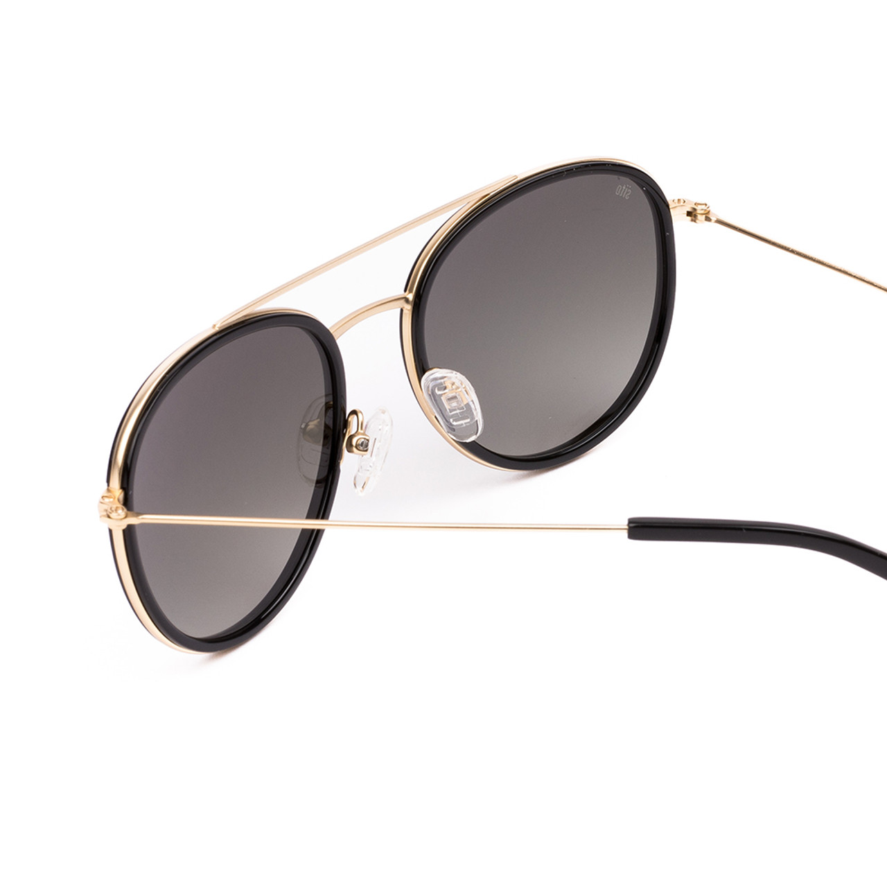 Close Up View of SITO SHADES KITSCH Womens Pilot Full Rim Sunglasses in Black Gold/Horizon 55mm