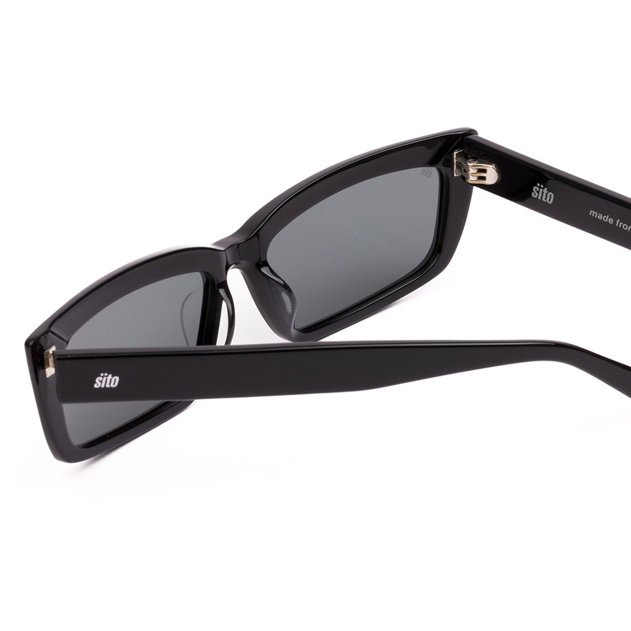 Close Up View of SITO SHADES NIGHT IN MOTION Unisex Square Designer Sunglass Black/Iron Gray 57mm