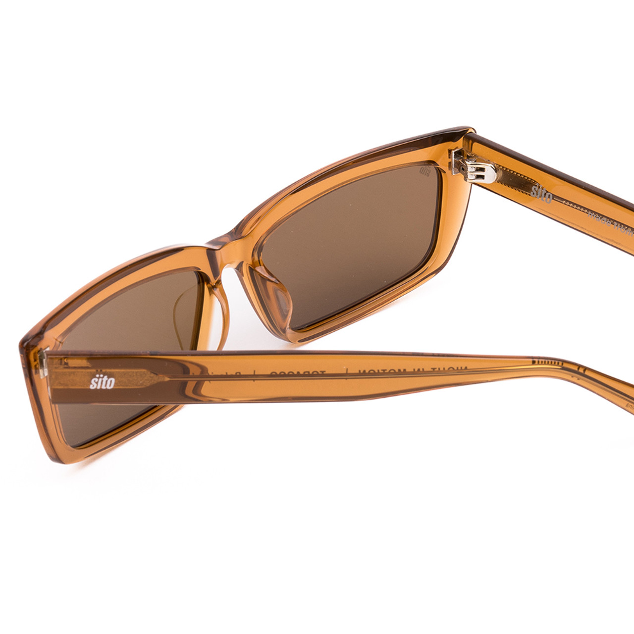 Close Up View of SITO SHADES NIGHT IN MOTION Unisex Sunglasses Tobacco Orange Crystal/Brown 57 mm