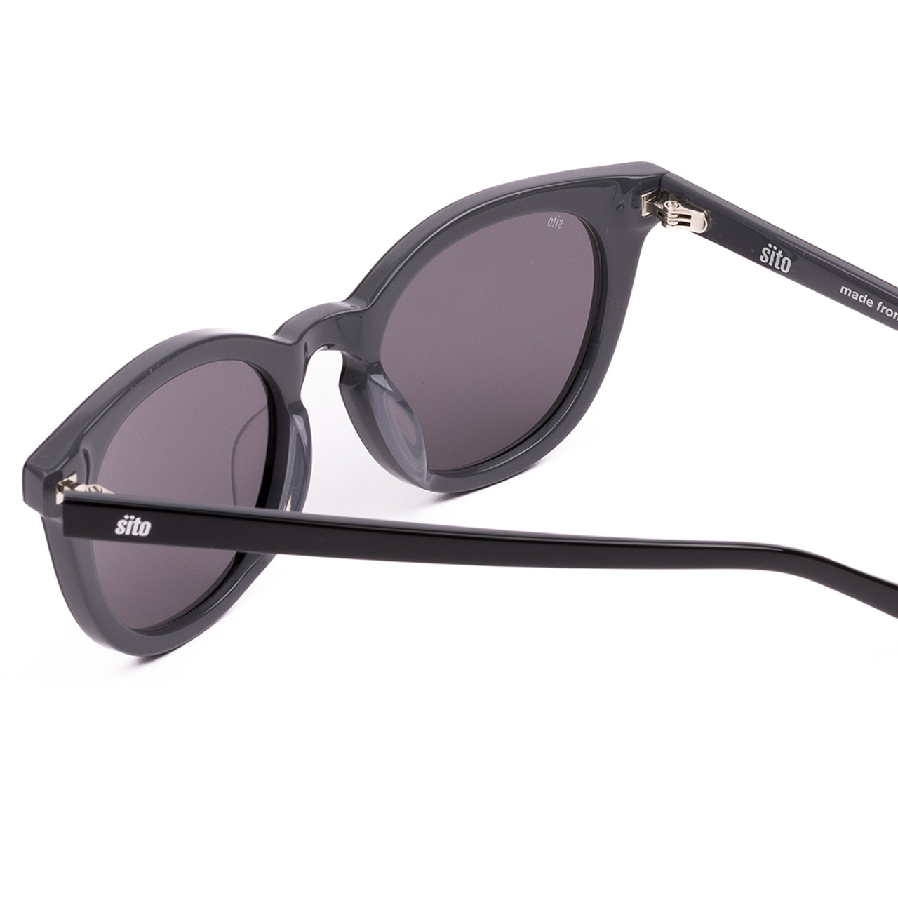 Close Up View of SITO SHADES NOW OR NEVER Womens Designer Sunglasses in Black Gray/Iron Gray 50mm