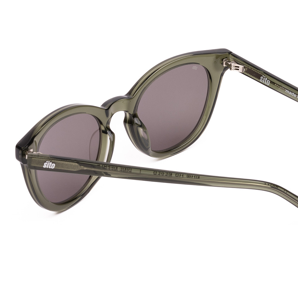Close Up View of SITO SHADES NOW OR NEVER Women's Sunglasses in Pine Green Crystal/Iron Gray 50mm