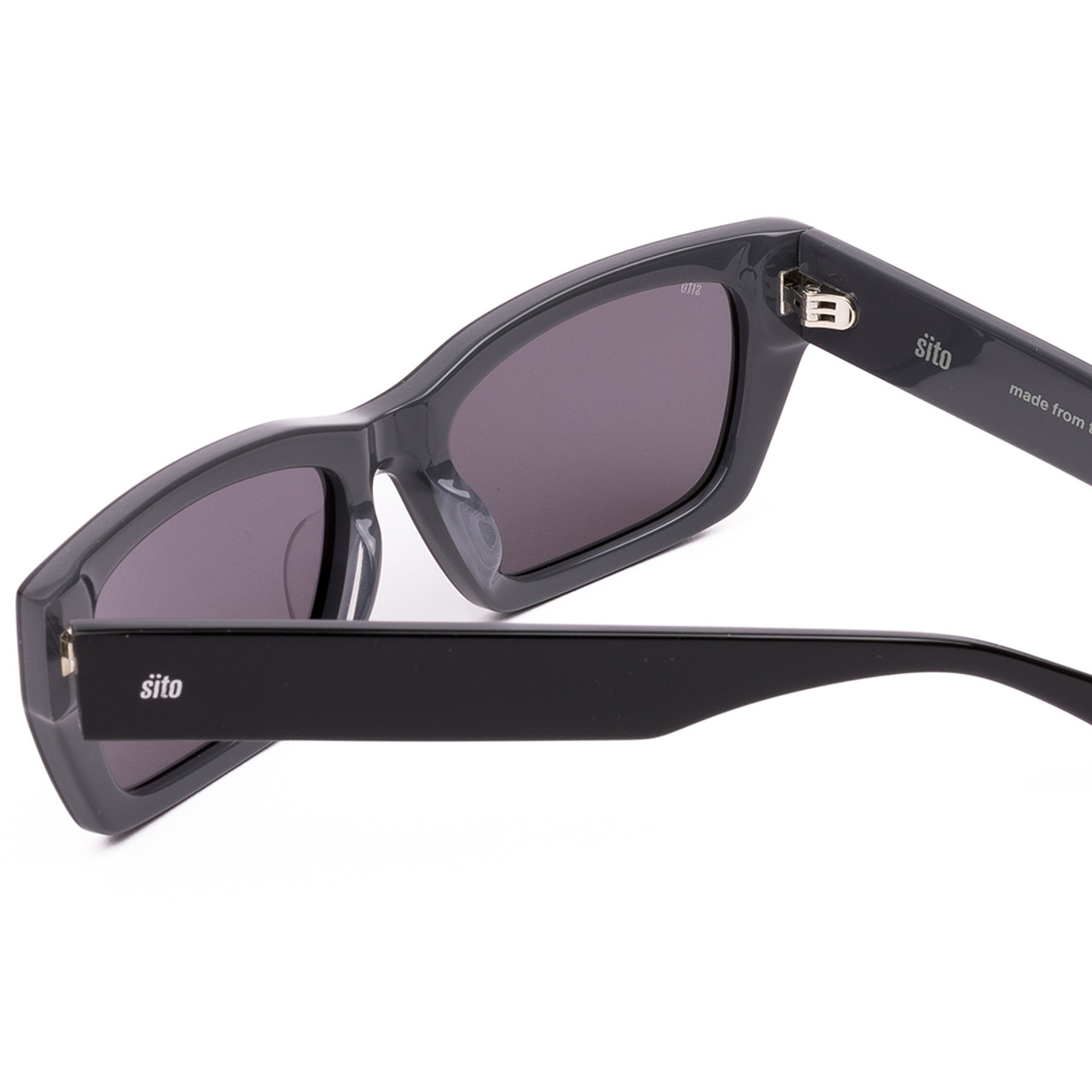 Close Up View of SITO SHADES OUTER LIMITS Unisex Designer Sunglasses in Black Gray/Iron Gray 54mm