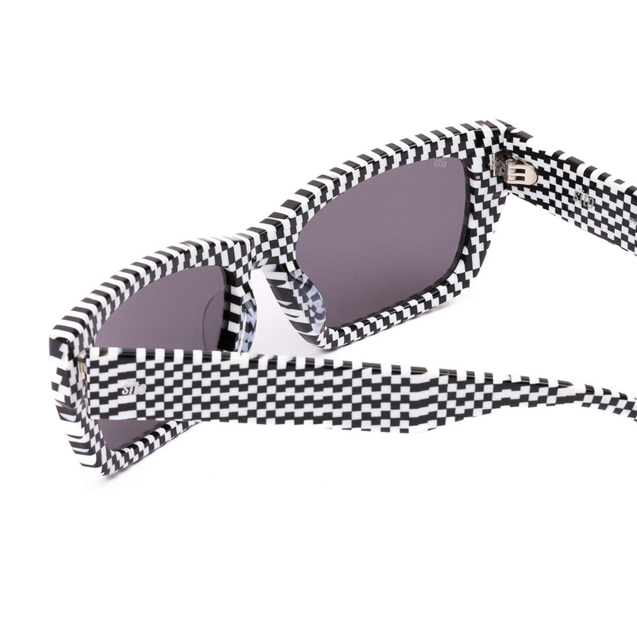 Close Up View of SITO SHADES OUTER LIMITS Unisex Sunglasses in Black White Checker/Iron Gray 54mm