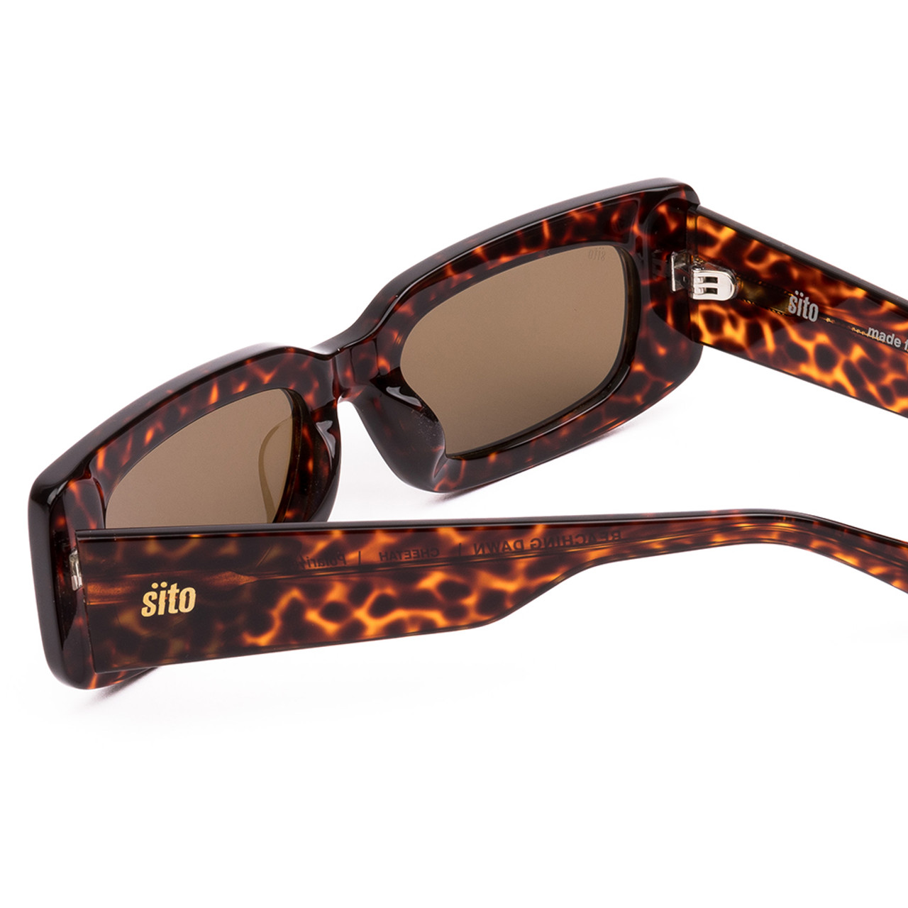 Close Up View of SITO SHADES REACHING DAWN Womens Designer Sunglasses in Amber Cheetah/Brown 51mm