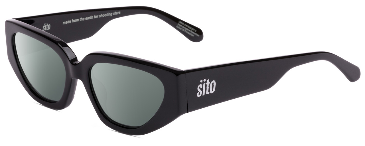 Profile View of SITO SHADES AXIS Designer Polarized Sunglasses with Custom Cut Smoke Grey Lenses in Black Ladies Square Full Rim Acetate 55 mm
