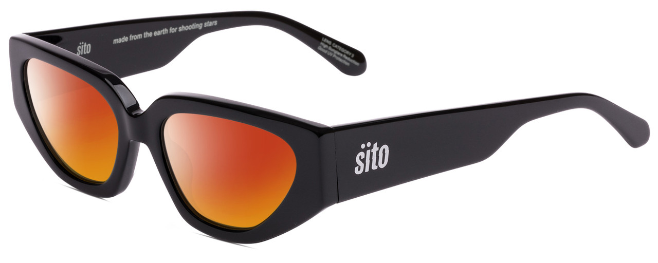 Profile View of SITO SHADES AXIS Designer Polarized Sunglasses with Custom Cut Red Mirror Lenses in Black Ladies Square Full Rim Acetate 55 mm