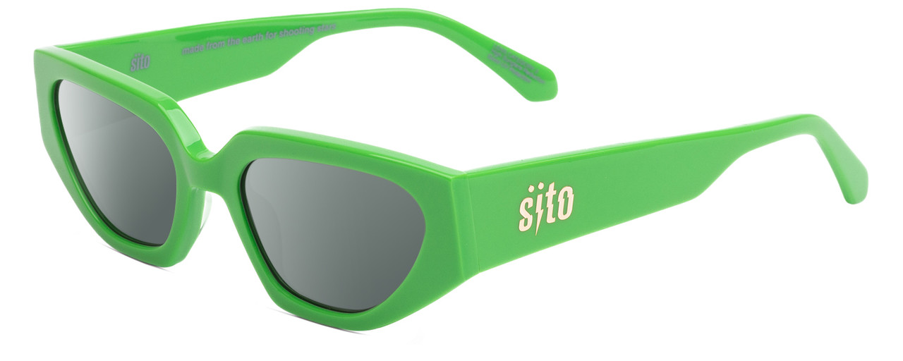 Profile View of SITO SHADES AXIS Designer Polarized Sunglasses with Custom Cut Smoke Grey Lenses in Neon Green Flash Ladies Square Full Rim Acetate 55 mm