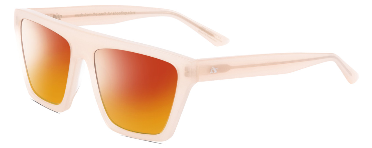 Profile View of SITO SHADES BENDER Designer Polarized Sunglasses with Custom Cut Red Mirror Lenses in Vanilla Pink Crystal Ladies Rectangular Full Rim Acetate 57 mm
