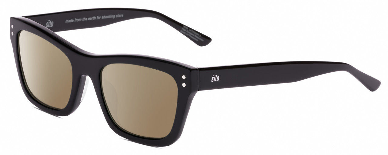 Profile View of SITO SHADES BREAK OF DAWN Designer Polarized Sunglasses with Custom Cut Amber Brown Lenses in Black   Unisex Square Full Rim Acetate 54 mm