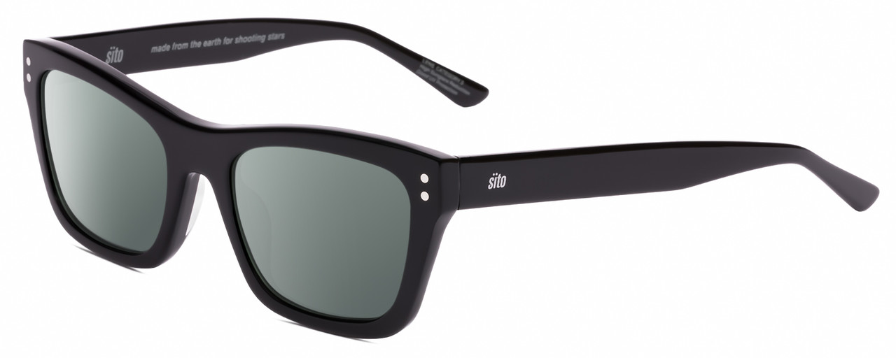 Profile View of SITO SHADES BREAK OF DAWN Designer Polarized Sunglasses with Custom Cut Smoke Grey Lenses in Black   Unisex Square Full Rim Acetate 54 mm