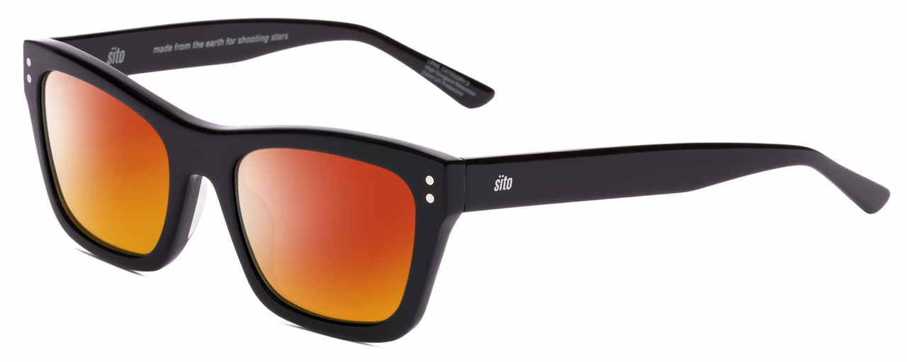 Profile View of SITO SHADES BREAK OF DAWN Designer Polarized Sunglasses with Custom Cut Red Mirror Lenses in Black   Unisex Square Full Rim Acetate 54 mm