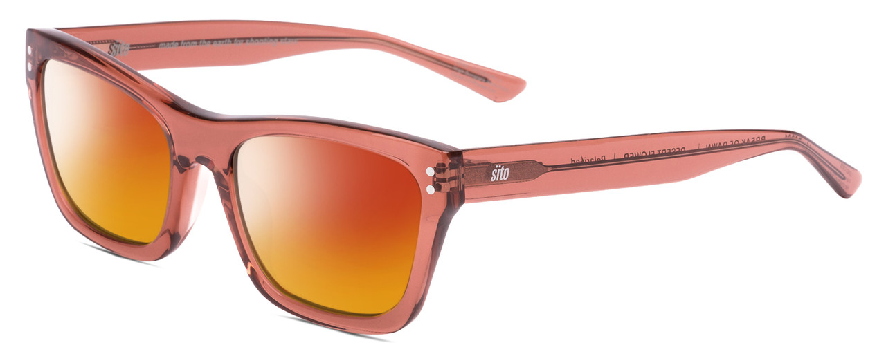 Profile View of SITO SHADES BREAK OF DAWN Designer Polarized Sunglasses with Custom Cut Red Mirror Lenses in Desert Flower Pink Crystal Unisex Square Full Rim Acetate 54 mm