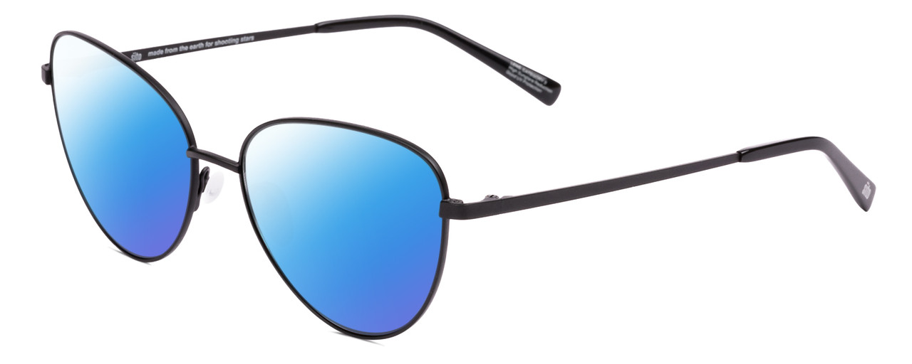 Profile View of SITO SHADES CANDI Designer Polarized Sunglasses with Custom Cut Blue Mirror Lenses in Matte Black Unisex Pilot Full Rim Metal 59 mm