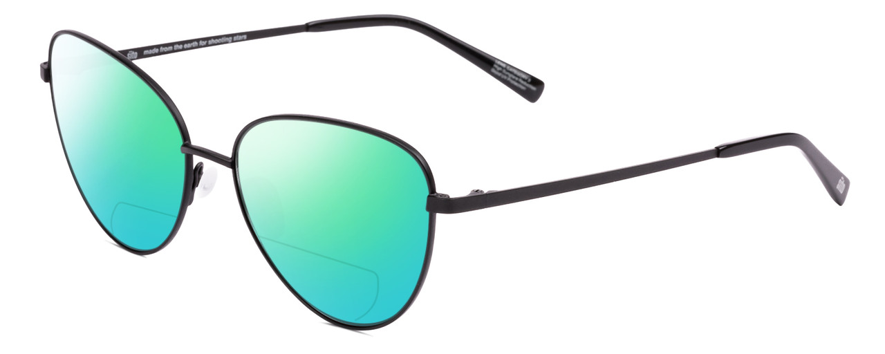 Profile View of SITO SHADES CANDI Designer Polarized Reading Sunglasses with Custom Cut Powered Green Mirror Lenses in Matte Black Unisex Pilot Full Rim Metal 59 mm