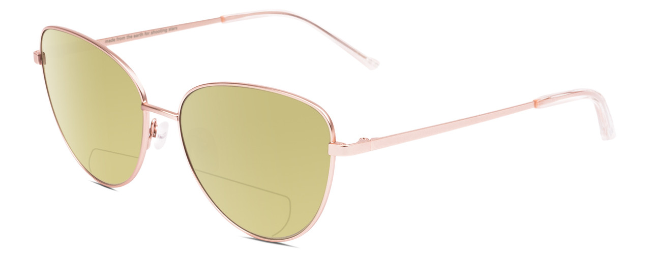 Profile View of SITO SHADES CANDI Designer Polarized Reading Sunglasses with Custom Cut Powered Sun Flower Yellow Lenses in Rose Gold Unisex Pilot Full Rim Metal 59 mm