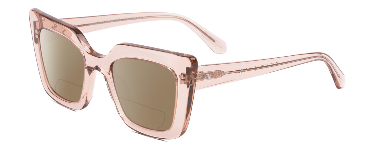Profile View of SITO SHADES CULT VISION Designer Polarized Reading Sunglasses with Custom Cut Powered Amber Brown Lenses in Sirocco Pink Crystal Ladies Cat Eye Full Rim Acetate 51 mm