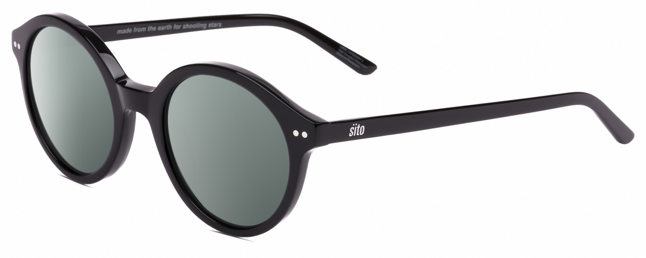 Profile View of SITO SHADES DIXON Designer Polarized Sunglasses with Custom Cut Smoke Grey Lenses in Black  Unisex Round Full Rim Acetate 52 mm