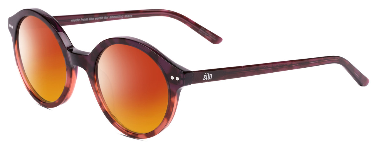 Profile View of SITO SHADES DIXON Designer Polarized Sunglasses with Custom Cut Red Mirror Lenses in Rosewood Purple Tortoise Unisex Round Full Rim Acetate 52 mm