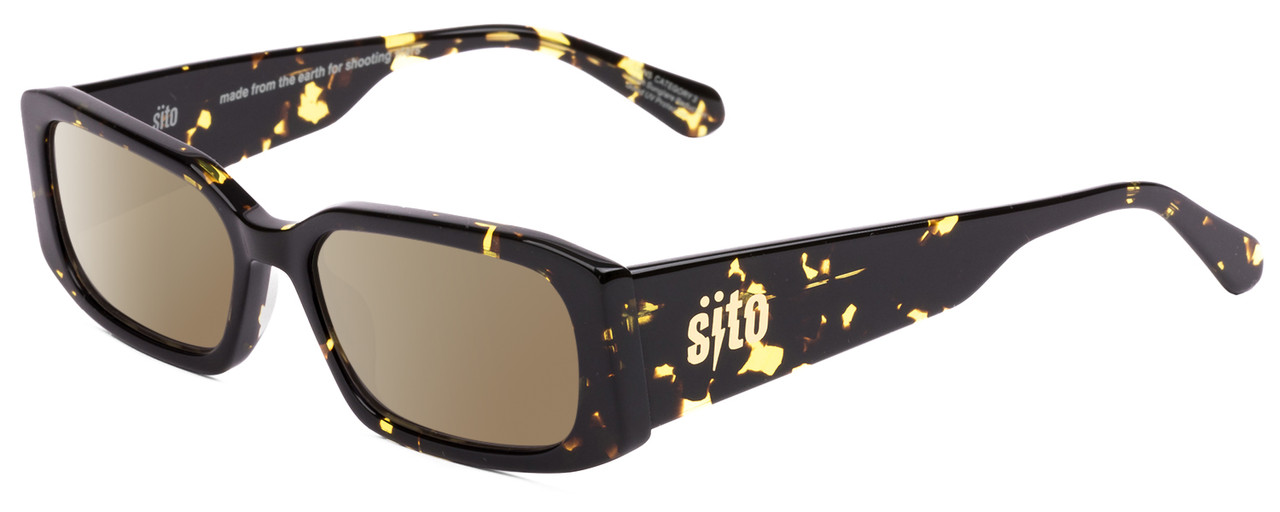 Profile View of SITO SHADES ELECTRO VISION Designer Polarized Sunglasses with Custom Cut Amber Brown Lenses in Limeade Black Yellow Tortoise Unisex Square Full Rim Acetate 56 mm