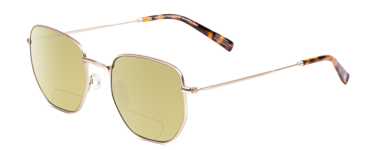 Profile View of SITO SHADES ETERNAL Designer Polarized Reading Sunglasses with Custom Cut Powered Sun Flower Yellow Lenses in Gold Tortoise Tips Unisex Square Full Rim Metal 52 mm